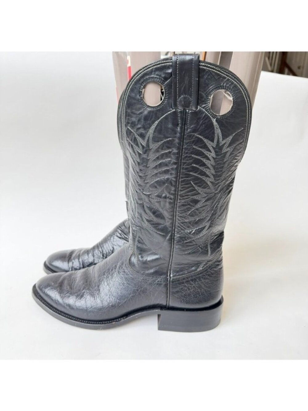 Nocona Vintage Buckaroo Cowboy Boots Black & Gray Western USA Made Men's 9.5D